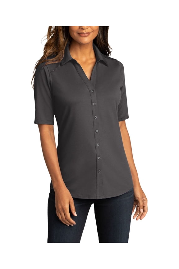 Just Blanks Ladies City Stretch Top Easy Care Odor-Resistant, Graphite, 4XL