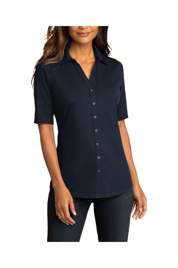 Womens City Stretch Performance Top Stretch Fabric Moisture Wicking Pearl Button Placket