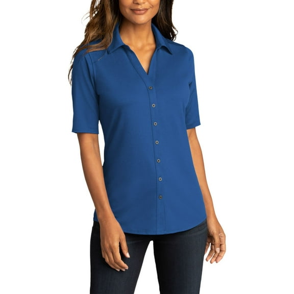 JustBlanks Womens City Stretch Performance Top Stretch Fabric Moisture Wicking Pearl Button Placket