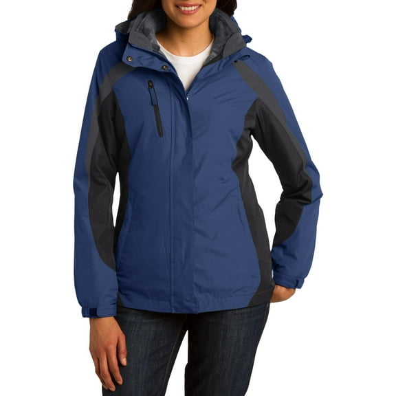 JustBlanks Womens Colorblock 3 in 1 Water Resistant Jacket with Fleece Liner Full Zip Detachable Hood Long Sleeves