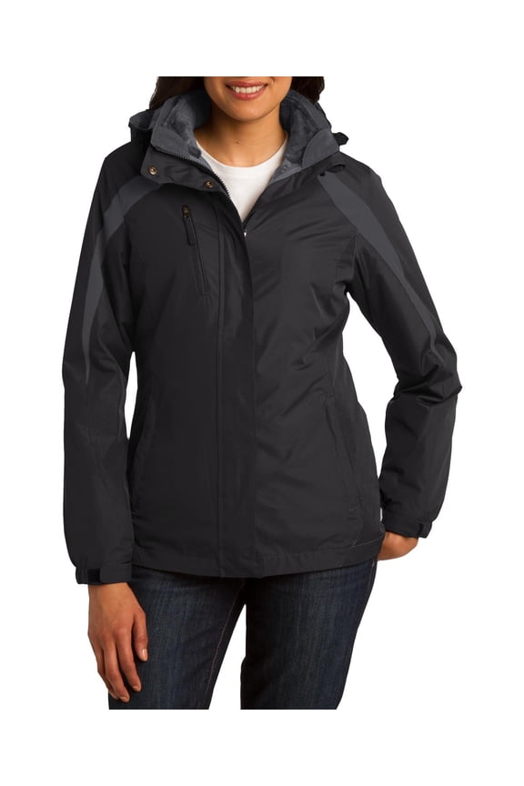 Womens Colorblock 3 in 1 Water Resistant Jacket with Fleece Liner Full Zip Detachable Hood Long Sleeves