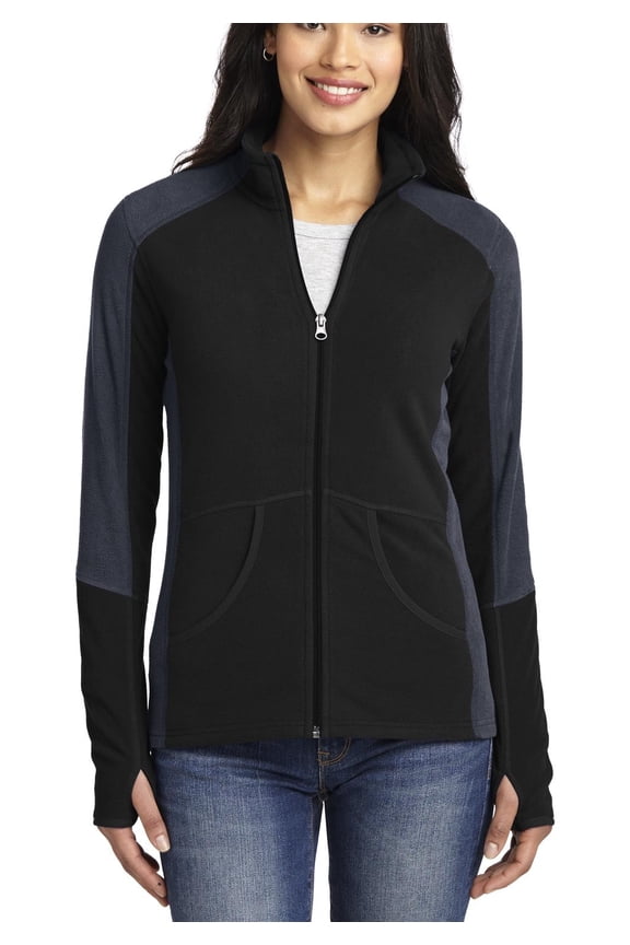 Womens Colorblock Full Zip Microfleece Jacket Lightweight Polyester Stand Collar Long Sleeves