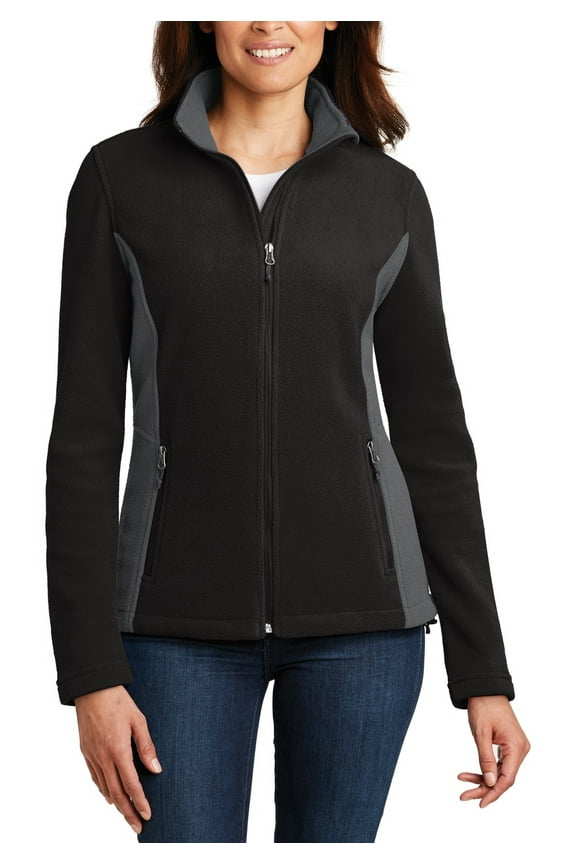 Womens Colorblock Full Zip Fleece Jacket Polyester with Adjustable Hem Zippered Pockets