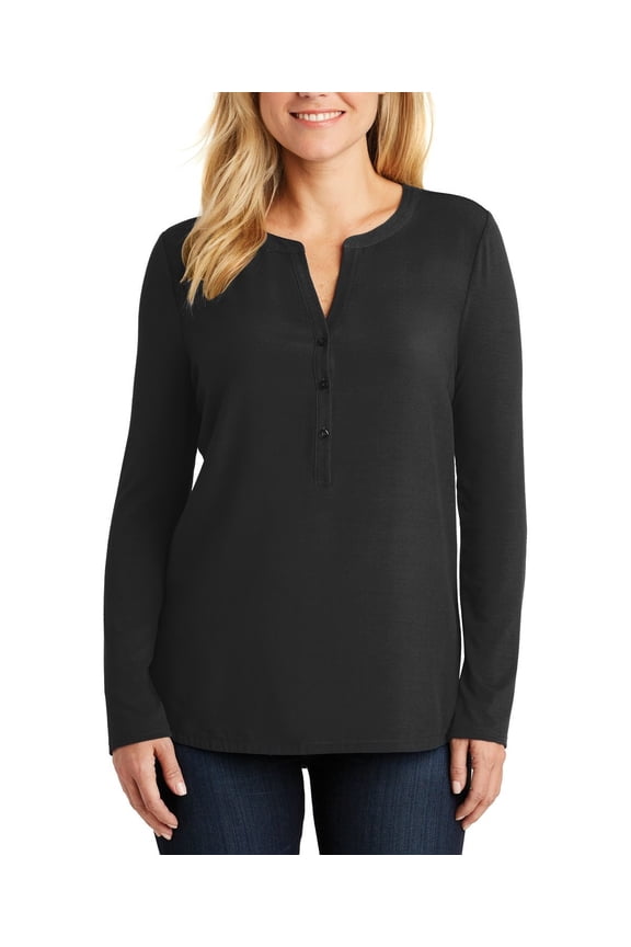 Ladies Concept Henley Tunic Rayon Poly Blend with Roll Tab Sleeves
