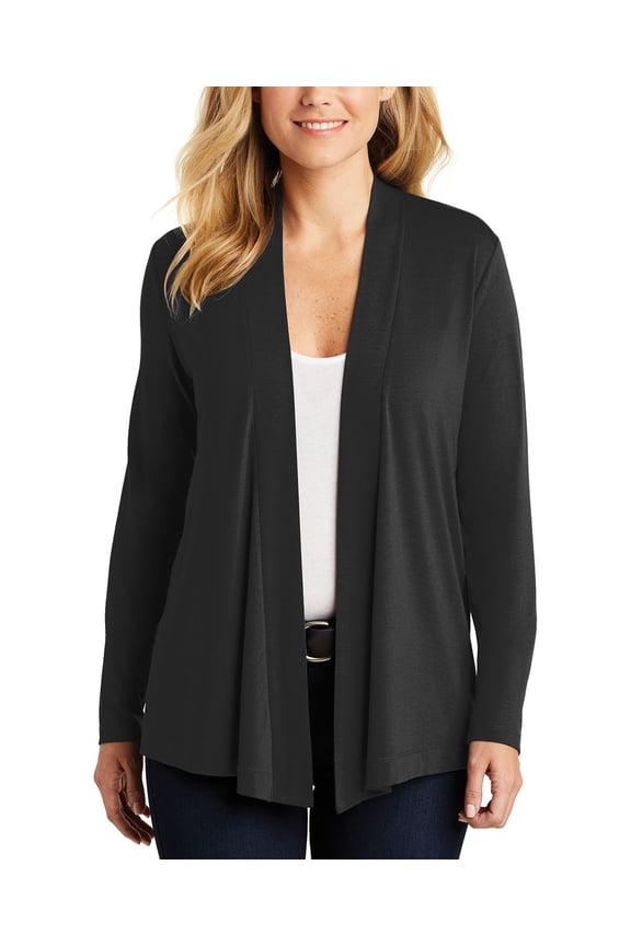 Just Blanks Ladies Concept Knit Cardigan Open Front Shawl Collar, Black, 4XL