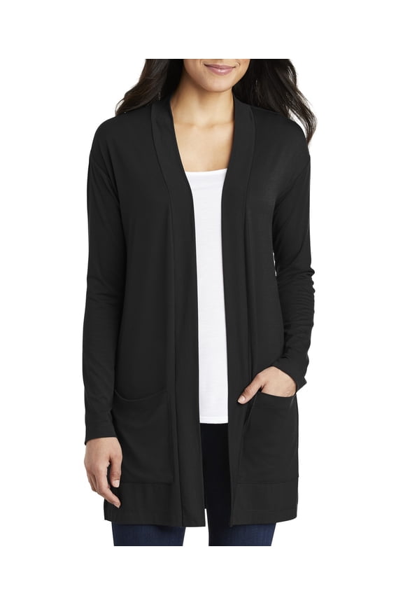 Just Blanks Ladies Concept Long Pocket Cardigan, Black, 4XL