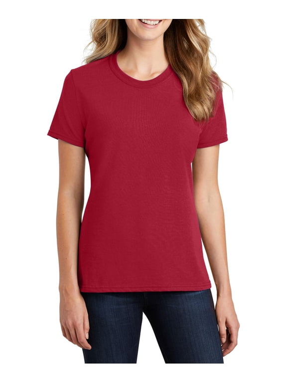 Just Blanks Ladies Core Blend Tee Rib Knit Collar Shoulder To Shoulder Back Neck Tape Side Seamed , Red, 4XL