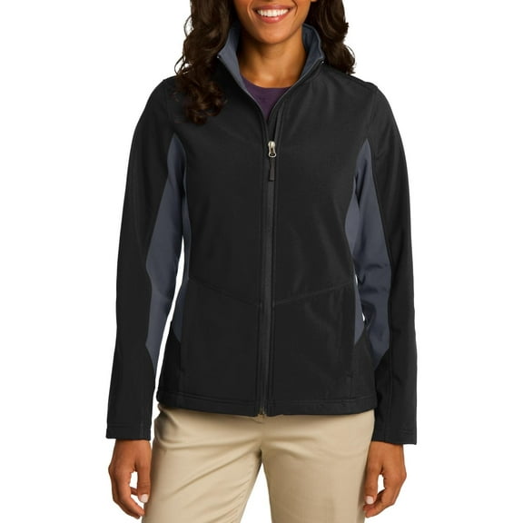 Just Blanks Ladies Core Colorblock Soft Shell Jacket , Black/ Battleship Grey, 4XL