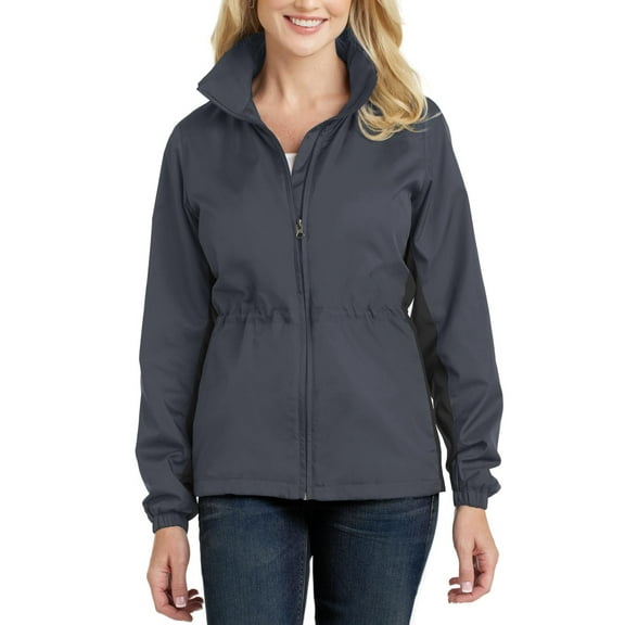 Just Blanks Ladies Core Colorblock Wind Jacket, Battleship Grey/ Black, 4XL