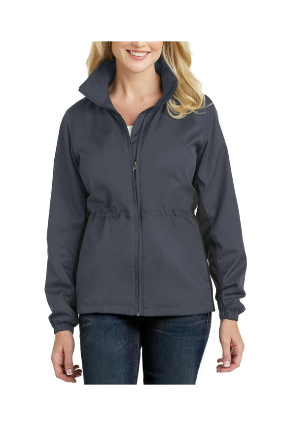 Womens Colorblock Full Zip Lightweight Windbreaker Jacket with Hood