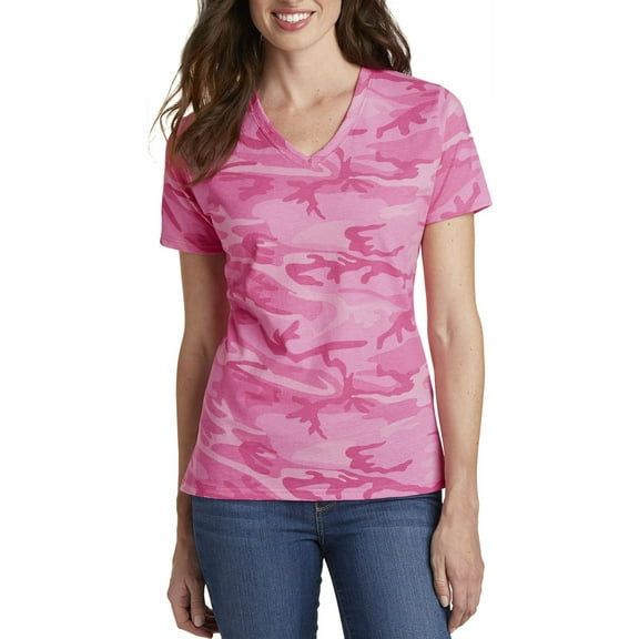 JustBlanks Ladies Core Cotton Camouflage V Neck Short Sleeve T-Shirt