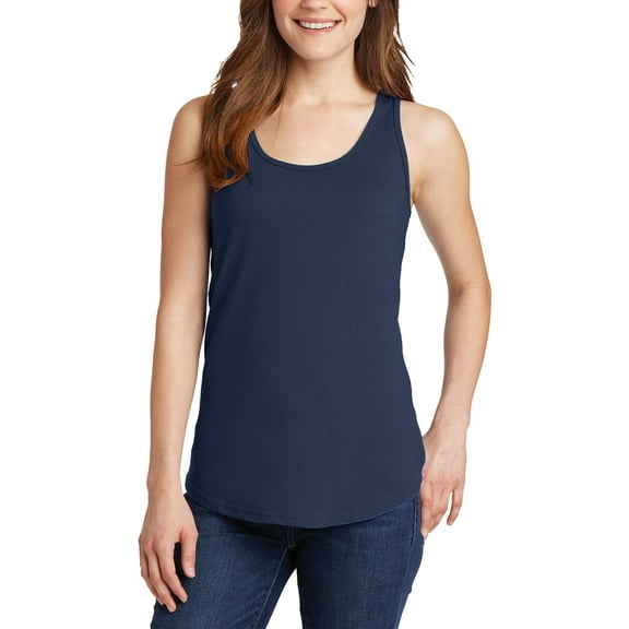 Just Blanks Ladies Core Cotton Tank Top Contoured Body For A Feminine Fit Scalloped Hem, Navy, 4XL
