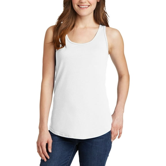 Just Blanks Ladies Core Cotton Tank Top Contoured Body For A Feminine Fit Scalloped Hem, White, 4XL