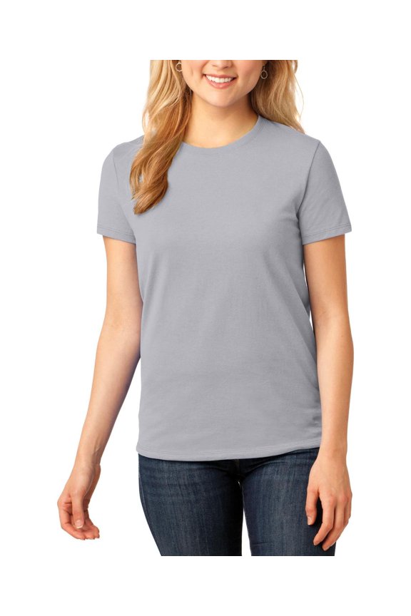 Ladies Core Cotton Tee Rib Knit Collar Back Neck Tape Side Seamed