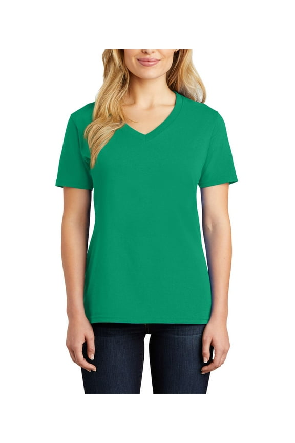 Just Blanks Ladies Core Cotton V-Neck Tee, Kelly, 4XL