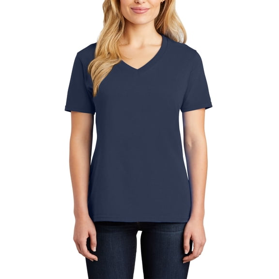 Just Blanks Ladies Core Cotton V-Neck Tee, Navy, 4XL
