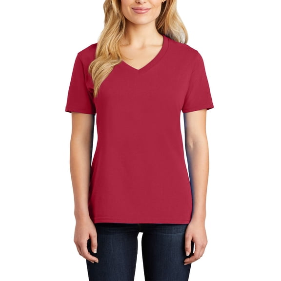 Just Blanks Ladies Core Cotton V-Neck Tee, Red, 4XL