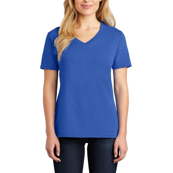 Just Blanks Ladies Core Cotton V-Neck Tee, Royal, 4XL