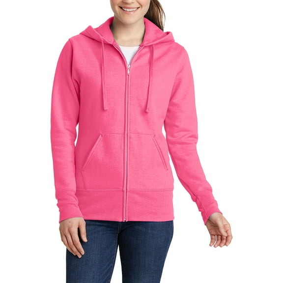 JustBlanks Ladies Core Fleece Full Zip Hooded Sweatshirt Soft 50 50 Cotton Poly Blend Jersey Lined Hood