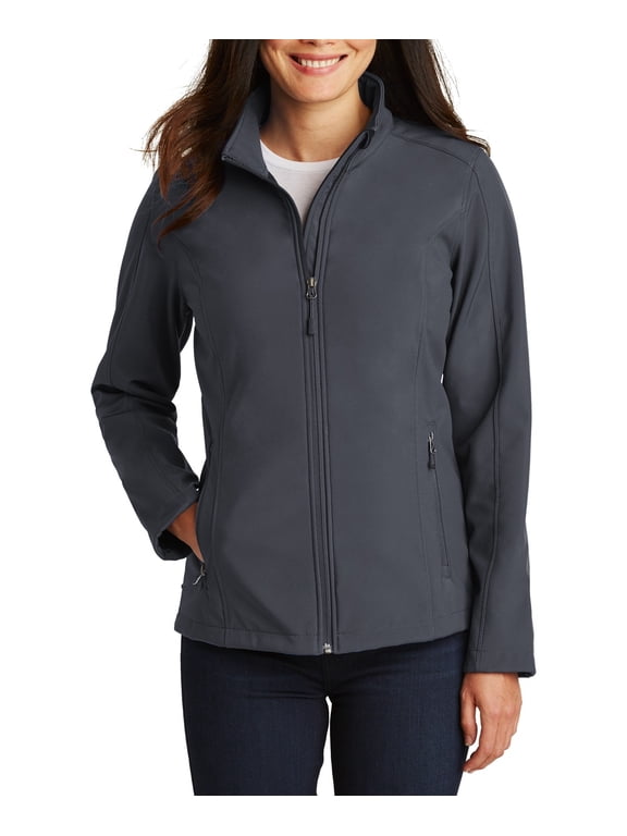 Just Blanks Ladies Core Soft Shell Jacket Fabric Waterproof Rating Zip-Through Cadet Collar With Chin Guard, Battleship Grey, 4XL