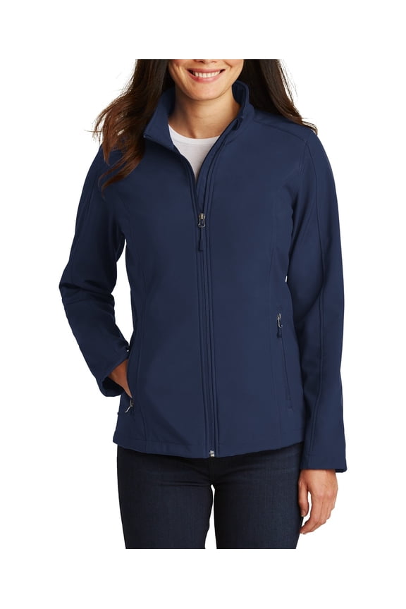 Just Blanks Ladies Core Soft Shell Jacket Fabric Waterproof Rating Zip-Through Cadet Collar With Chin Guard, Dress Blue Navy, 4XL