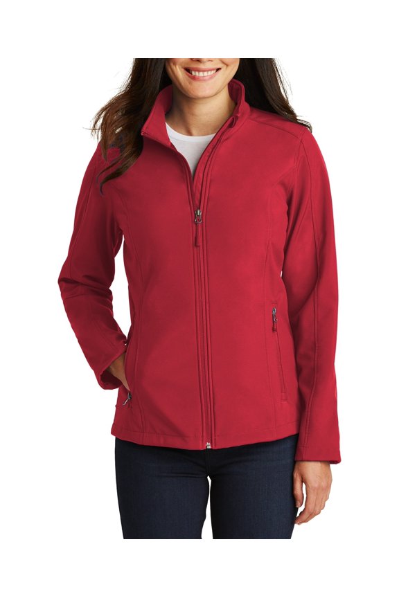 Just Blanks Ladies Core Soft Shell Jacket Fabric Waterproof Rating Zip-Through Cadet Collar With Chin Guard, Rich Red, 4XL