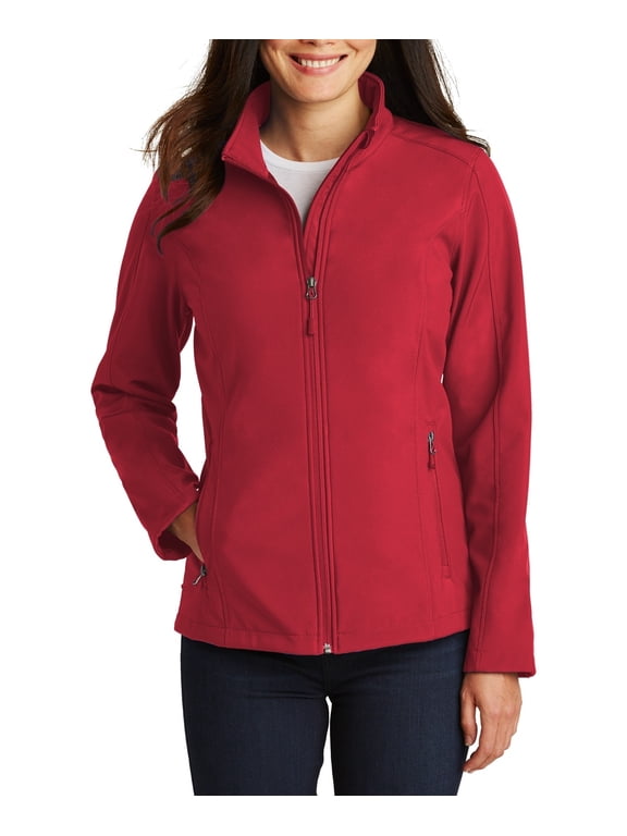 Just Blanks Ladies Core Soft Shell Jacket Fabric Waterproof Rating Zip-Through Cadet Collar With Chin Guard, Rich Red, 4XL