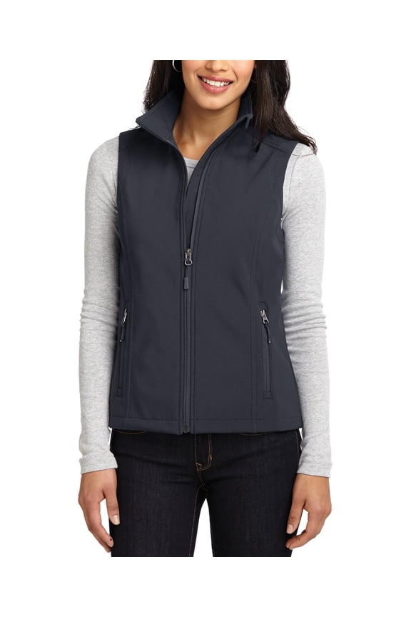 Womens Soft Shell Vest Polyester Stretch Fabric Water Resistant Sleeveless Full Zip Cadet Collar