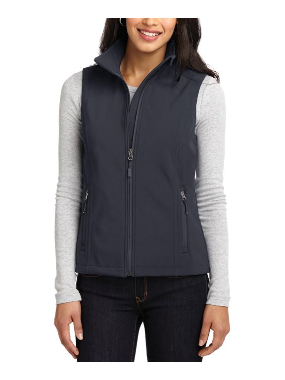 Womens Soft Shell Vest Polyester Stretch Fabric Water Resistant Sleeveless Full Zip Cadet Collar
