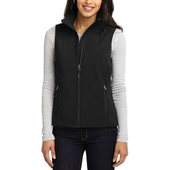 Just Blanks Ladies Core Soft Shell Vest Breathability Rating Zip-Through Cadet Collar With Chin Guard, Black, 4XL