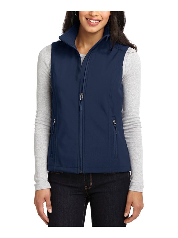 Womens Soft Shell Vest Polyester Stretch Fabric Water Resistant Sleeveless Full Zip Cadet Collar
