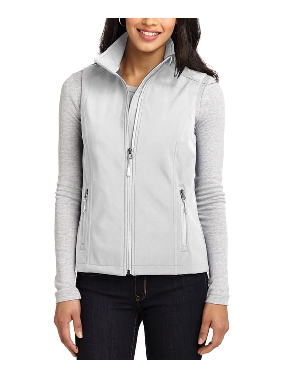 Womens Soft Shell Vest Polyester Stretch Fabric Water Resistant Sleeveless Full Zip Cadet Collar