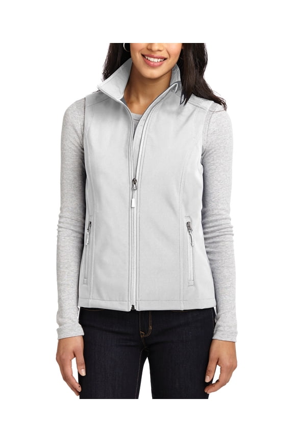 Womens Soft Shell Vest Polyester Stretch Fabric Water Resistant Sleeveless Full Zip Cadet Collar