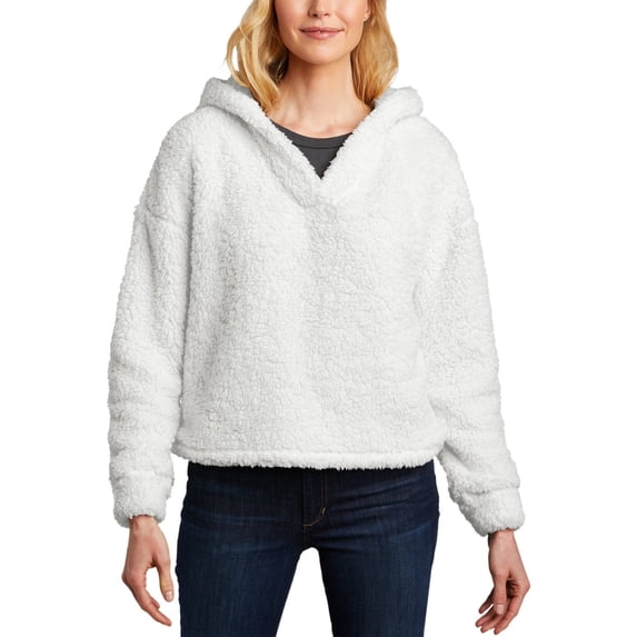 JustBlanks Womens Cozy Fleece Hoodie Ultra Soft Sherpa Fleece Drop Shoulder Open Hem Cuffs Three Panel Hood