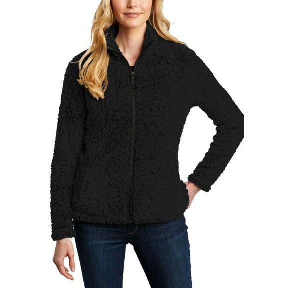 Just Blanks Ladies Cozy Fleece Jacket Reverse Coil Zipper Open Front Pockets, Black, 4XL