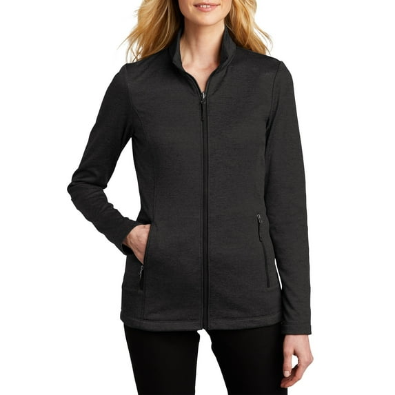 Just Blanks Ladies Cozy Fleece Jacket Reverse Coil Zipper Open Front Pockets, Deep Black Heather, 4XL