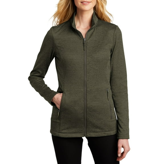 Just Blanks Ladies Cozy Fleece Jacket Reverse Coil Zipper Open Front Pockets, Deep Olive Heather, 4XL