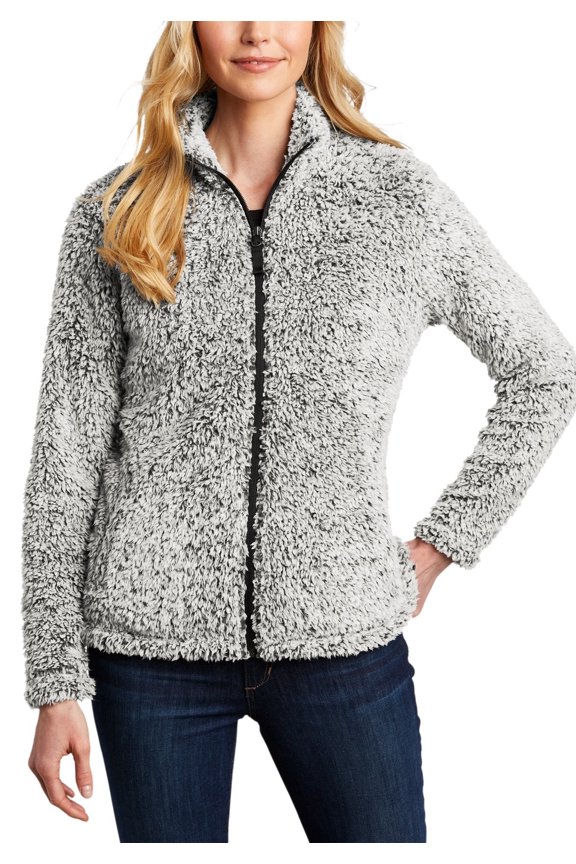 Just Blanks Ladies Cozy Fleece Jacket Reverse Coil Zipper Open Front Pockets, Grey Heather, 4XL