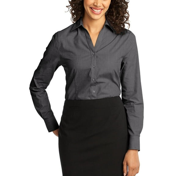 Just Blanks Ladies Crosshatch Easy Care Shirt , Soft Black, 4XL