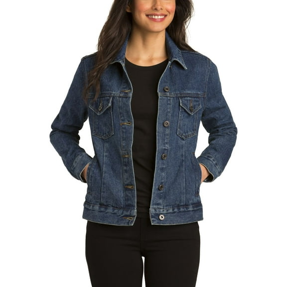 Just Blanks Ladies Denim Jacket Two Button-Through Flap Chest Pockets Front Pockets, Denim Blue, 4XL