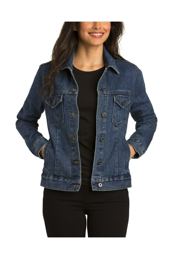 Just Blanks Ladies Denim Jacket Two Button-Through Flap Chest Pockets Front Pockets, Denim Blue, 4XL