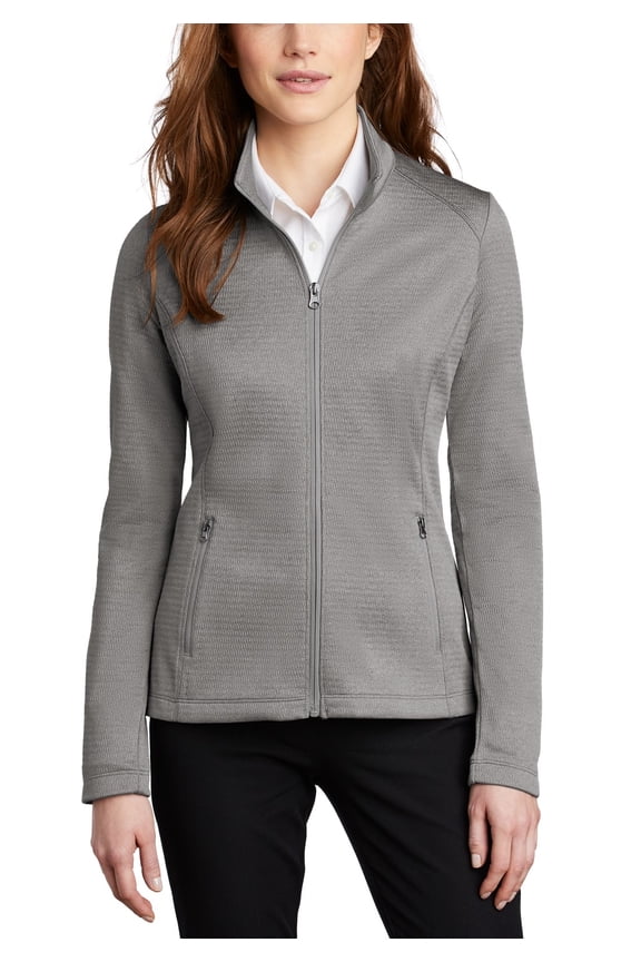 Womens Diamond Heather Fleece Full Zip Jacket with Heathered Pattern