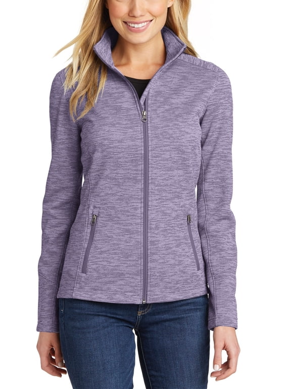 Just Blanks Ladies Digi Stripe Fleece Jacket Cadet Collar Front Zippered Pockets, Purple, 4XL
