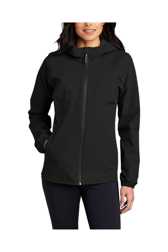 Just Blanks Ladies Essential Rain Jacket Breathability Rating Waterproof Center Front Zipper, Deep Black, 4XL