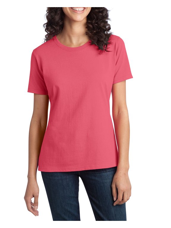 Just Blanks Ladies Essential Ring Spun Cotton T-Shirt, Coral, 4XL