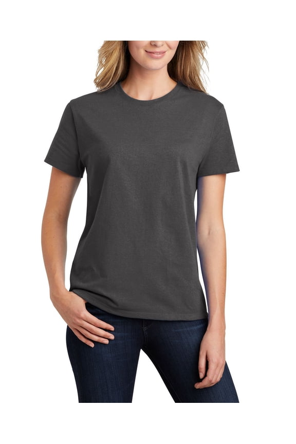 Womens Essential Soft Cotton Comfortable Fit Short Sleeve Rib Knit Collar T-Shirt