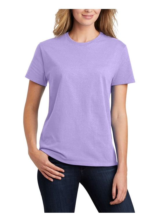 Womens Essential Soft Cotton Comfortable Fit Short Sleeve Rib Knit Collar T-Shirt