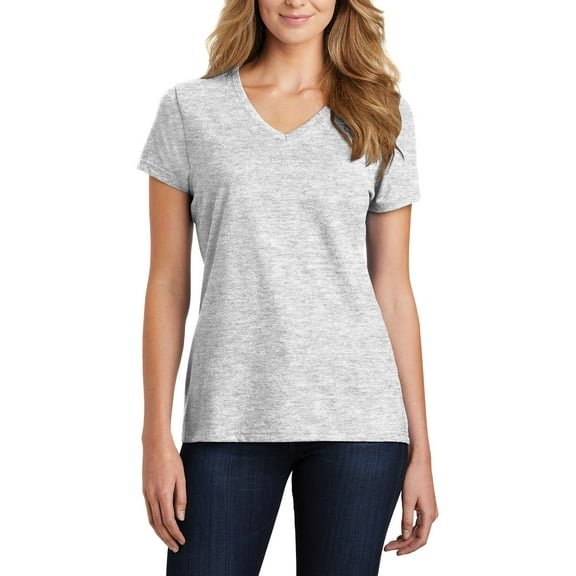 Just Blanks Ladies Fan Favorite Blend V-Neck Tee, Ash, 4XL