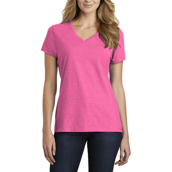Just Blanks Ladies Fan Favorite Blend V-Neck Tee, Neon Pink Heather, 4XL