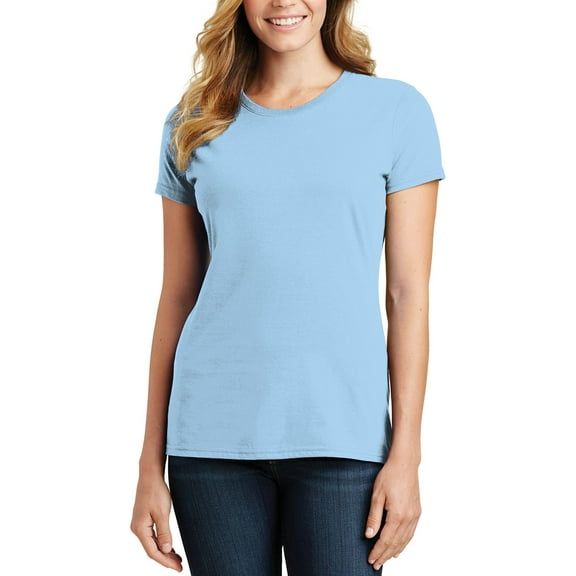 Just Blanks Ladies Fan Favorite Tee 100% Ring Spun Cotton, 30 Singles, Light Blue, 4XL